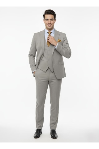Presto Erkek Slimfit 6 Drop Yelekli Takım Elbise Gri 794-050 Gri