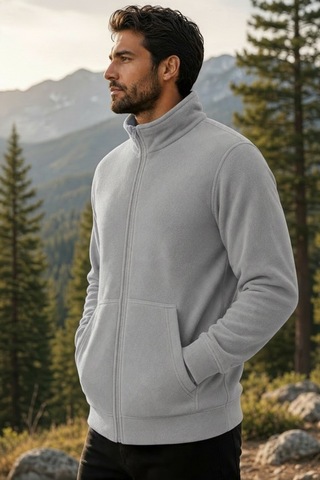 Givoria Erkek Kışlık Fermuarlı Cepli Polar Hırka Outdoor Gri Gri