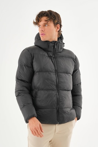 Erkek Kapüşonlu Fermuarlı Cepli Kışlık Şişme Kısa Mont Siyah