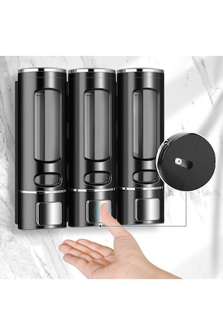 Mainshop 3 Adet Siyah 400 Ml Sabunluk Duvara Monte Şeffaf Sıvı Plastik Ve Mutfak Banyo Şişesi M-52 Siyah