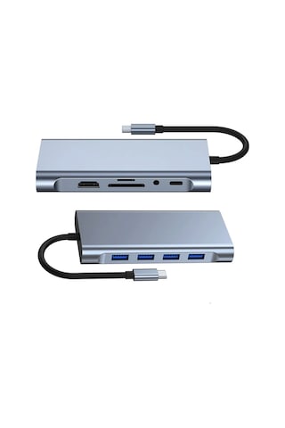 11 Port Akım Korumalı 100w Type-c Çevirici Dönüştürücü Usb Hdmı Sd Ethernet Vga Çevirici