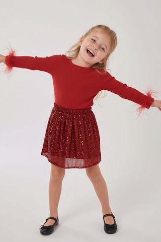 My Kids Wear Kız Çocuk Bayramlık Payet Etekli Takım 12536 Bej - Ekru