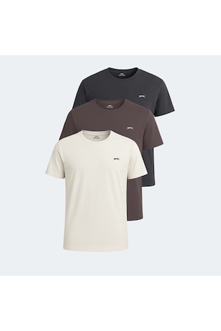 Slazenger KRATER 3 lü Set Erkek  Ekru - Koyu Gri - Kahve Tişört