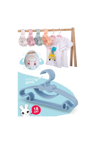 Morpanya Sweet 18 Adet Mavi Bebek Elbise Askısı 30 Cm Fiyonklu Kelebek Beb Mavi