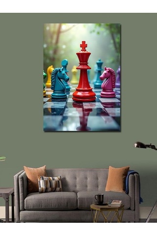 Kanvas Tablo Satranç Tahtası At Ve Şah 50cmx70cm