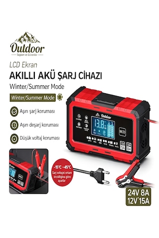 24v/8a 12v/15a Akıllı Akü Şarj Ve Onarım Cihazı Yaz Kış Modlu Lcd Ekranlı Start Stop