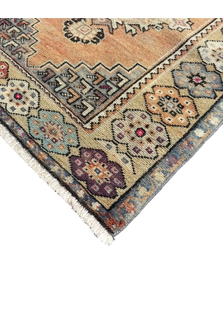 El Dokuma Vintage Eskitme Maden Halısı 94x300 Yün 3 Metre Yolluk Renkli