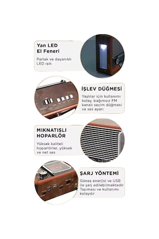 Nostaljik Radyo Aux Usb Sd Kart Girişli Şarjlı Bağlantılı