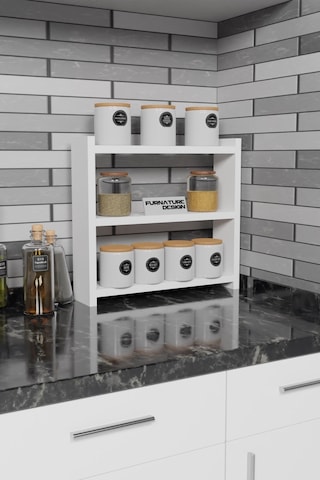 3 Raflı Tezgah Üstü Çok Amaçlı Baharatlık 40x10 Cm Beyaz