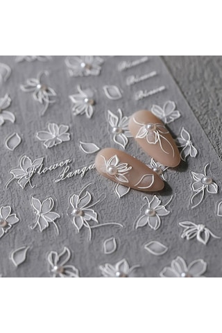 3d Kabartmalı Beyaz Çiçek Tırnak Sanatı Çıkartmaları Kendinden Yapışkanlı 5d Tırnak Aksesuarları Tırnak Sanatı Tasarım Dekorasyon Aksesuarları 1 Sayfa