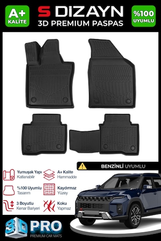 S-dizayn Ssangyong Torres Benzinli 3d Pro Havuzlu Paspas 2023 Üzeri A+ Kalite