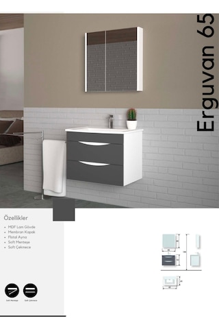 Evros Erguvan 65 Cm Banyo Dolabı Beyaz - Antrasit