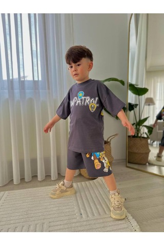 Miniko Kids Erkek Çocuk Paw Petrol Modelli Baskılı Şortlu Pamuk Takım Füme