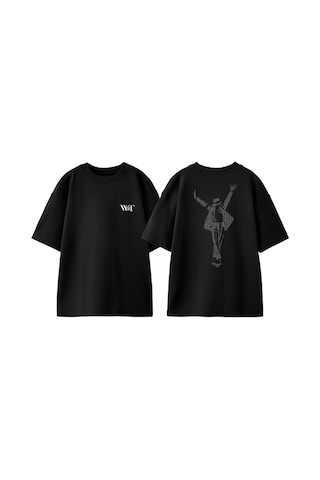 Thewert Michael Jackson Yazi Tasarım Sırt Baskılı Pamuk Siyah Oversize T-shirt