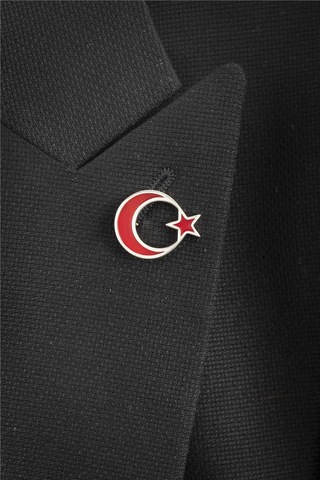 925 Ayar Gümüş Mineli Türk Bayrağı Rozet -8052 Gümüş