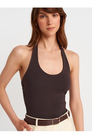 Dilvin 21052 Halter Yaka Top-koyu Kahve Koyu Kahve