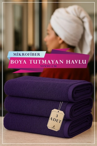 3 Adet 50 X 90 Cm Mikrofiber Havlu, Boya Tutmaz Havlu, Yüksek Sıvı Emer, Güzellik Merkezi Havlusu Mor