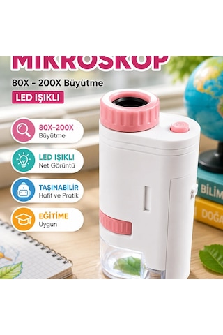 80x-200x Led Işıklı Taşınabilir Dijital Mikroskop Çocuk Eğitim Ve Hobi Mikroskobu