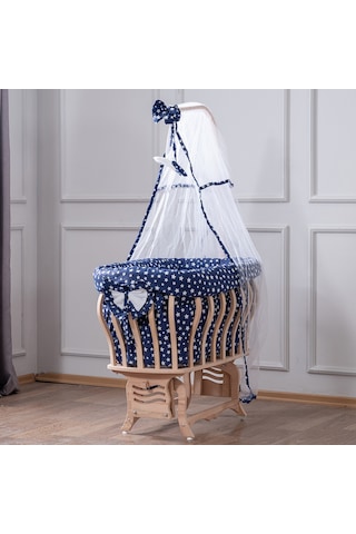 Setaymobilya Doğal Ağaç Beşik, Kristal Yıldızlı Sepet Beşik+Uyku Seti+Cibinlik