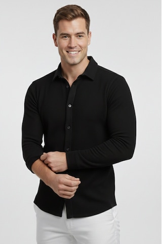 Deepsea Siyah Slim Fit Örme Kumaş Likralı Erkek Gömlek Nefes Alan Esnek Ve Modern Tasarım 2602604 Siyah