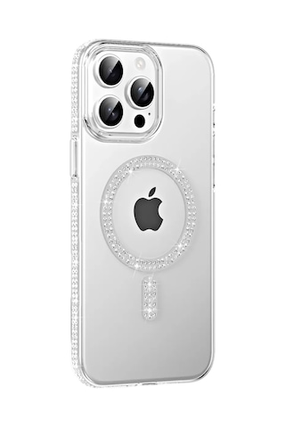 Apple iPhone Uyumlu 14 Pro Max Move Taşlı Magsafe Kapak - Natural Grey