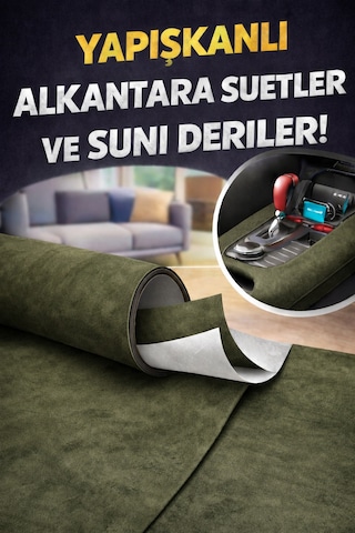 Kendinden Yapışkanlı Alkantara Süet Suni Deri 100 X 150 - Haki Yeşil