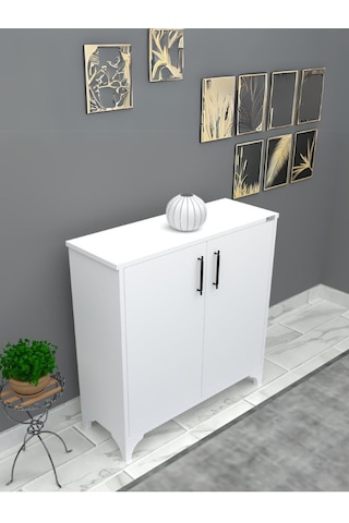 %100 Mdf 2 Kapaklı Küp Üstü Beyaz Ayakkabılık Beyaz