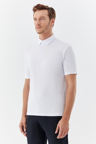 Sabri Özel Erkek Beyaz Dar Kesim Slim Fit Pamuklu Dokuma Düğmeli Polo Yaka Tişört