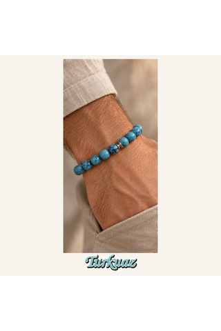 Turkuaz Taşı Bileklik 8 Mm, Unisex, Elastik Çok Renkli