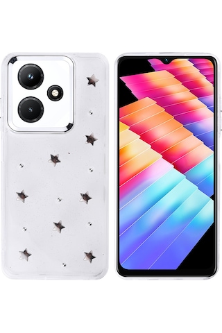 İnfinix Hot 30i Uyumlu Kılıf Airbag Tasarımlı Simli Şeffaf Zore Kutup Kapak - Yıldız Yıldız