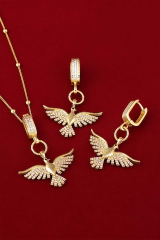 Gümüş Pazarım Altın Kaplama 925 Ayar Gümüş Top Zincirli Anka Kuşu Kolye Küpe Set 06844948