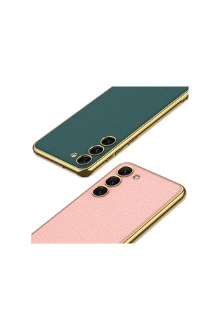 Galaxy S23 Plus Uyumlu Deri Görünümlü Kenarları Elektroplating Kaplama Csm Zore Fizyon Kılıf-kır