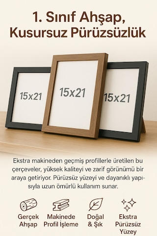 Siyah Boyalı Ahşap Fotoğraf Çerçevesi 15x21 Cm Şık & Dekoratif Masaüstü Kullanım Pürüzsüz Yüzey