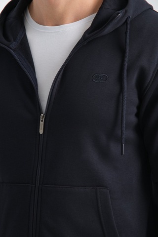 Shooter Sportwear Shooter Erkek Üç İplik Şardonsuz Fermuarlı Kapüşonlu Sweatshirt Lacivert