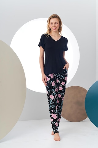 Pjs 24168 Kadın Kısa Kollu V Yaka Desenli Pijama Takım 001