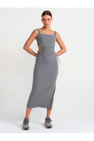 Dilvin Pencere Detaylı Uzun Elbise 101a91106 Antrasit