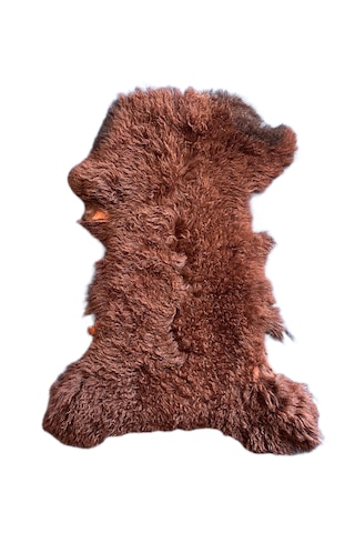 Gerçek Uzun Tüylü Koyun Postu Tarçın 60x50 Cm Koyu Turuncu