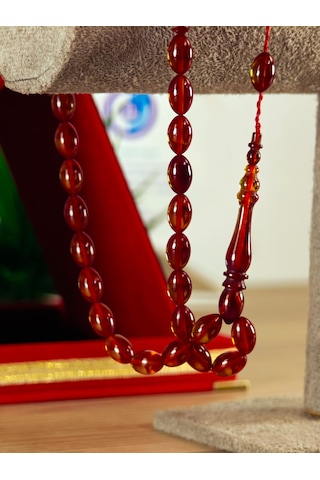 Arpa Kesim Ateş Kehribar Yumurta Kesim Ateş Kehribar Sistemli Püsgül İmzalı Orjinal Çam Reçinesi Bordo - Siyah