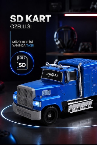 Tır Tasarımlı Bluetooth Hoparlör 15w Rgb Işıklı Fm Radyo Usb Tf Kart Çoklu Bağlantı Vintage