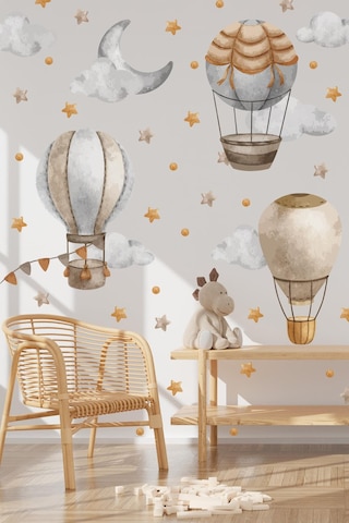 Bohem Retro Balonlar Ve Yıldızlar Çocuk Bebek Odası Kreş Anaokulu Süsleme Sticker Seti Mat Yüzey Dijital Baskı