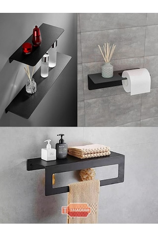 Modern Banyo 3'lü Set Banyo Askısı Havluluk Tuvalet Kağıtlığı Siyah