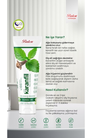 Balendoğal Nane & Karanfil Özlü Diş Macunu 100 Ml Beyazlatma