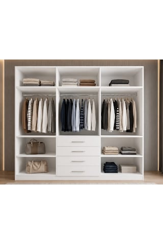 Asel Tamamı Mdf 6 Kapaklı Gardırop Dolap Beyaz 260 Cm