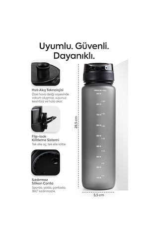 Cor Solis Tritan Sızdırmaz BPA’sız 1 Litre Suluk – Siyah-Antrasit Gri