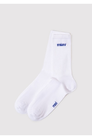 Mavi - Miav Baskılı Beyaz Soket Çorap 0911440-620 Beyaz