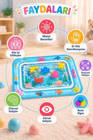 Tıfıl Toys Su Dolu Yüzey İle Eğlenceli Bebek Sulu Oyun Ve Aktivite Matı Mavi Renkli 66 X 50 Cm Oyun Alanı