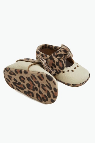 Beybium Lily Hakiki Deri Kız Bebek Makosen Leopar Kalpli Krem