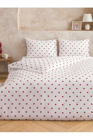 Kırmızı Kalp Baskılı Çift Kişilik Nevresim Seti 200x220 Cm