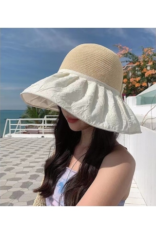 Kadınlar İçin Şık Örme Güneşlik Şapka, Yüzü Koruyan Geniş Kenarlı Kova Tasarım, Yaz Modasına Uygun Trend Aksesuar Beyaz