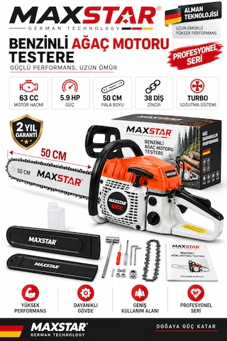 Maxstar MXSPR6320 63CC 5.9HP Benzinli Motorlu Testere Ağaç Kesme Motoru